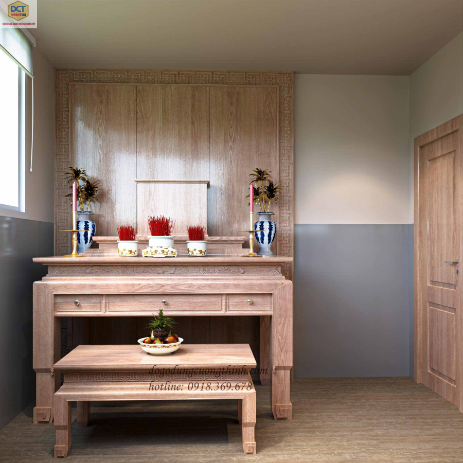 Mẫu phòng thờ gia tiên gỗ sồi  PT53